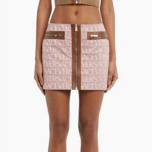 Versace Logo Jacquard Exposed Zip Canvas Skirt (38)